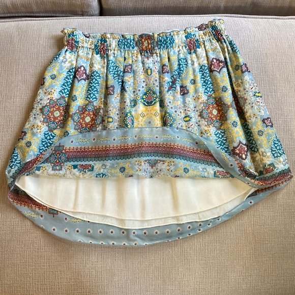 Blue, Yellow, Brown Paisley Print Mini Skirt - lined with stretch waist - Large - Picture 7 of 8